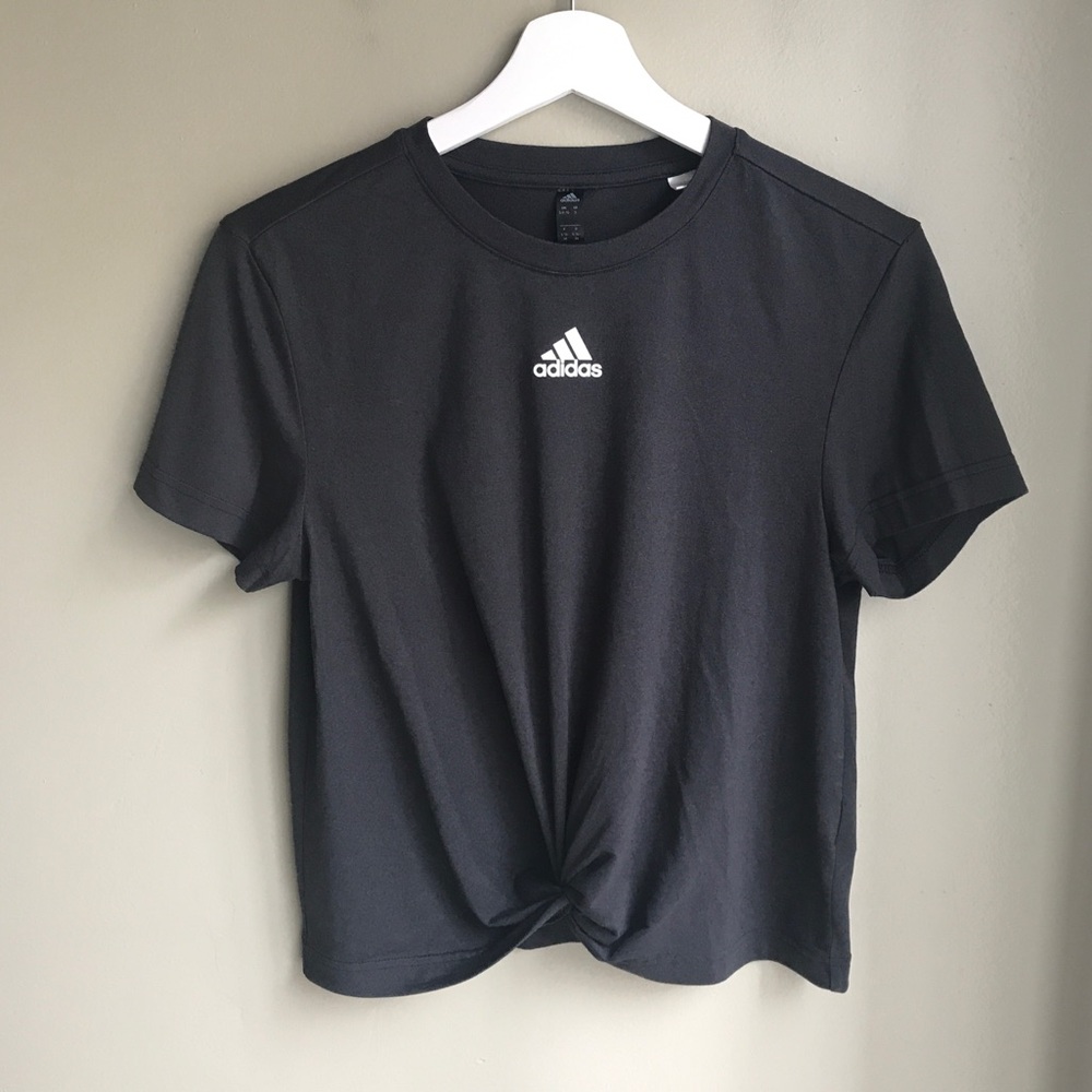 Adidas Shirt Women Cropped Top Black White Logo Short Sleeve Active Size: S